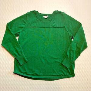 Liz Claiborne Green‎ long sleeve pull over Sweater w/ Button Detail adult CL EUC